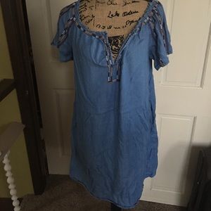 Knox Rose Embroidered Jean Dress w/snaps & pockets